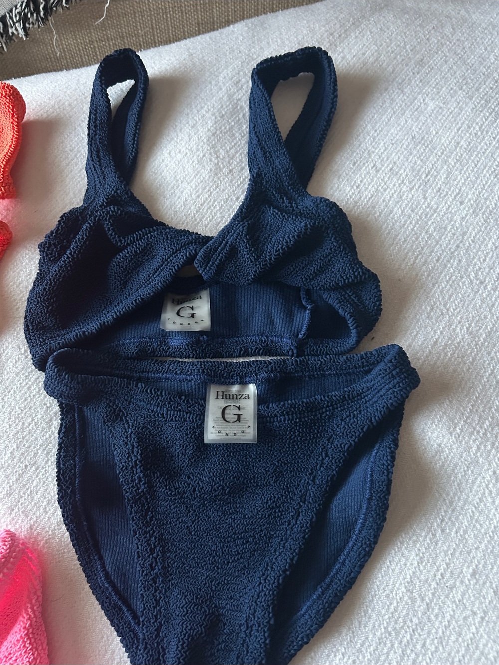 Hunza G Navy Blue Textured Two-Piece Bikini Set